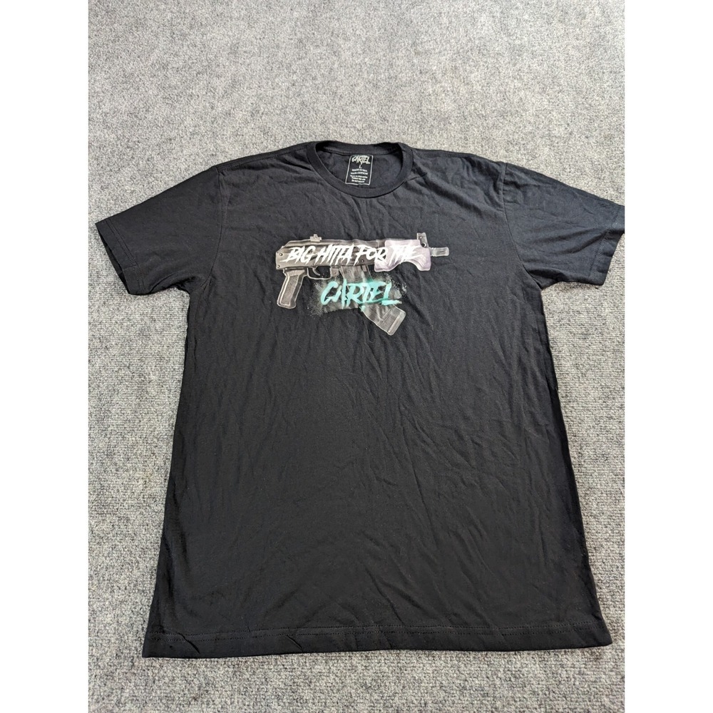 Cartel Tee Mens Large Black Spellout Logo Graphic Print Big Hitta